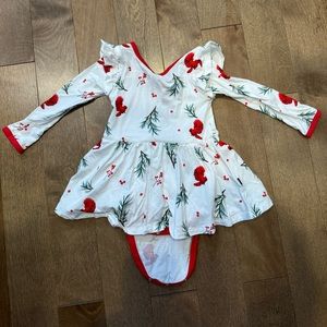 Kyte baby - twirl long sleeve bodysuit dress - Christmas cardinals - 12-18mo